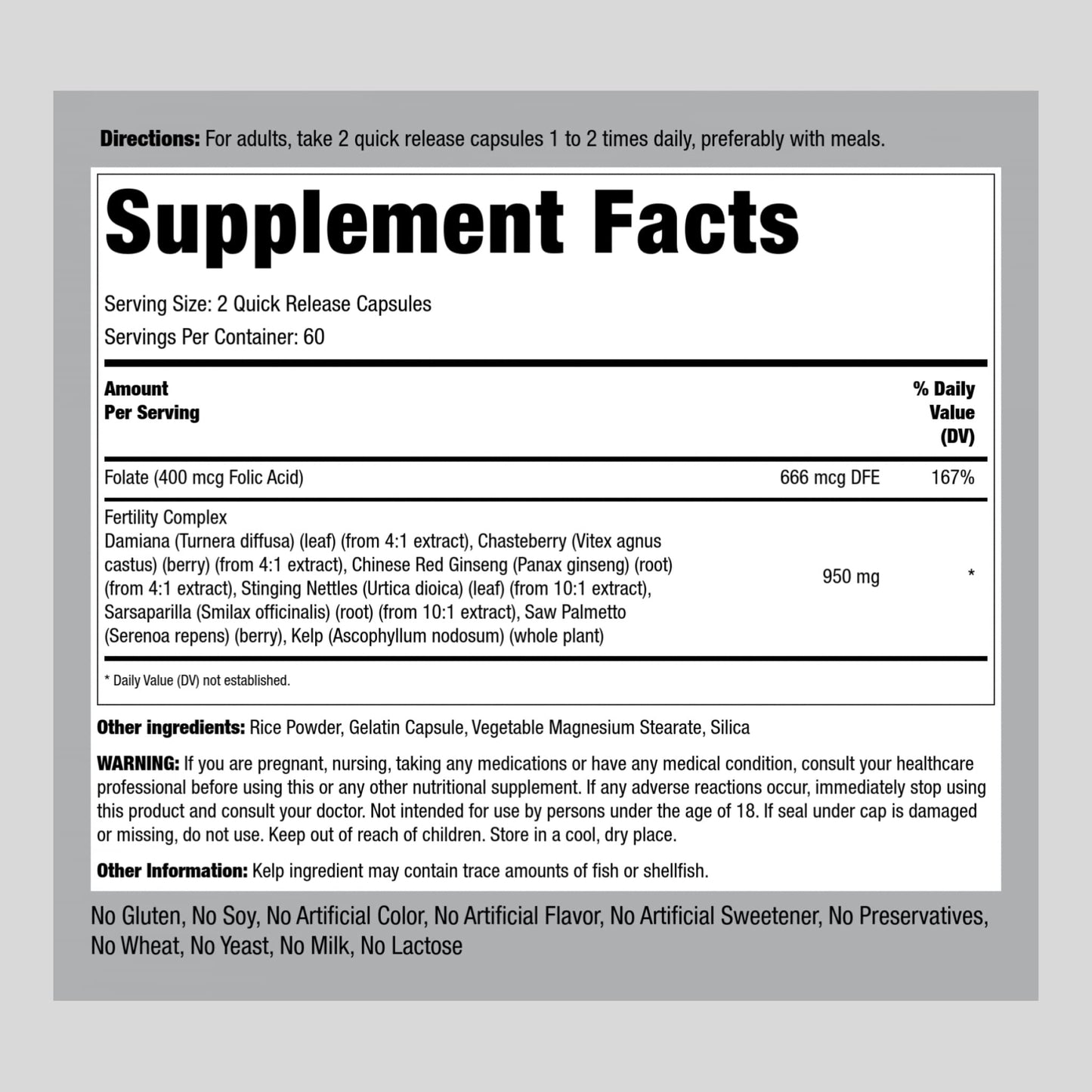 Fertility Supplements for Women | 120 Capsules | Complex Blend with Damiana, Chasteberry Piping Rock