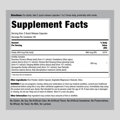 Fertility Supplements for Women | 120 Capsules | Complex Blend with Damiana, Chasteberry Piping Rock