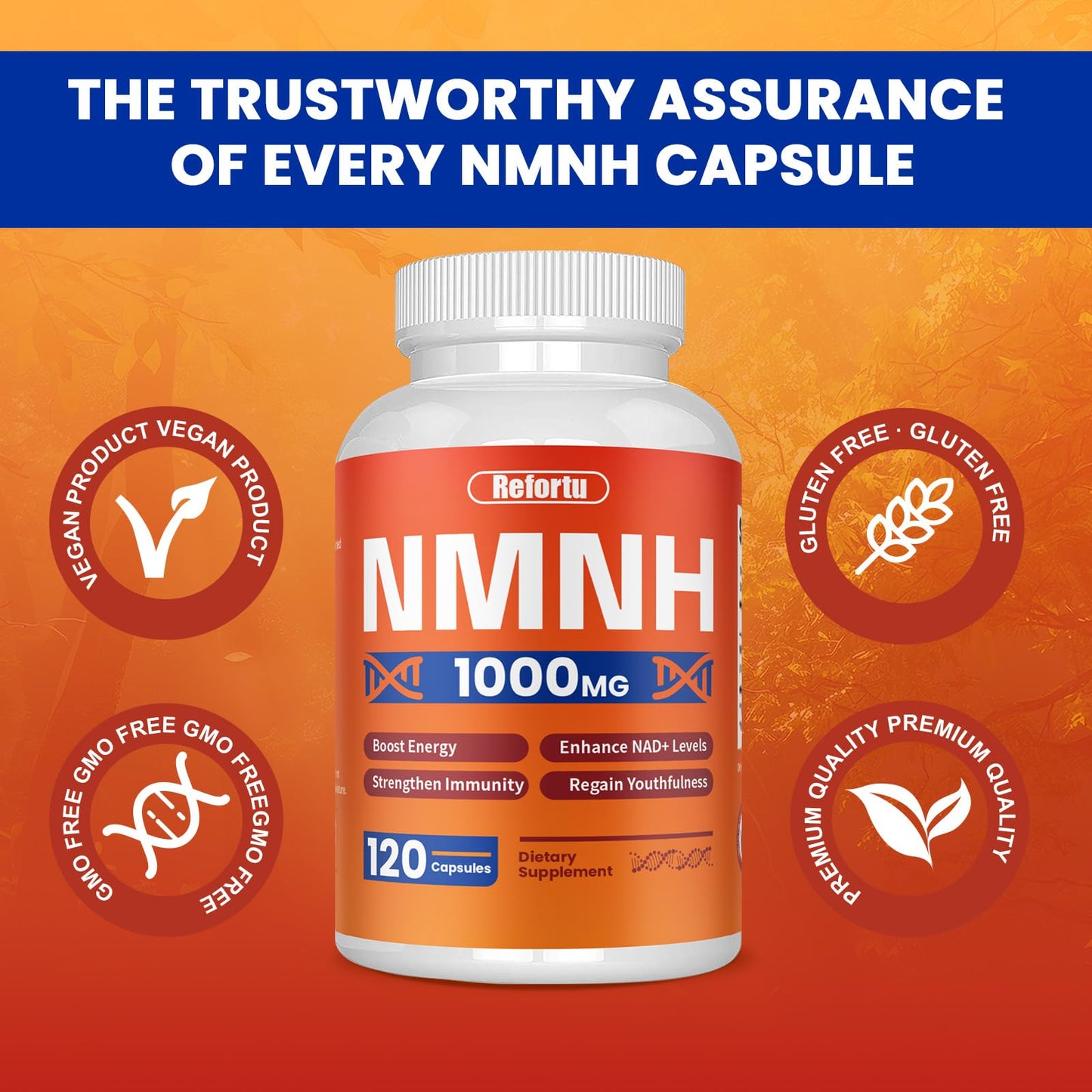 NMNH Supplement(Dihydronicotinamide Mononucleotide),Nicotinamide Mononucleotide for NAD+ Booster,1000mg per Serving,Supports Energy & Overall Health,120 Capsules RefortuBuy Supplements Australia