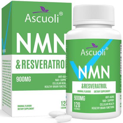 Sublingual NMN 500mg + Trans-Resveratrol 400mg, 3-in-1 Advanced Formula 99% Pure NMN Resveratrol Supplement for Boost* NAD, Cell, Immune, Energy & Muscle, Anti-Aging, 120 Lozenges (120-Day Supply) AscuoliBuy Supplements Australia