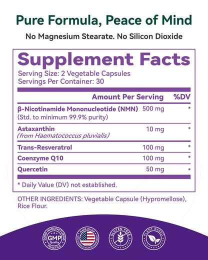 Inner Brightness NMN Supplement 500mg, 99.9% High Purity, Supports NAD+ Levels & Cellular Energy, 5-in-1 Formula with Resveratrol & Astaxanthin, Non-GMO, Gluten-Free, 60 Capsules Inner BrightnessBuy Supplements Australia