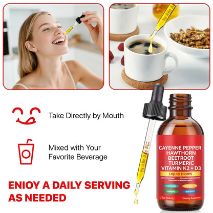 Cayenne Pepper Drops, Liquid Cayenne Pepper Organic, Cayenne Health Supplements, Cayenne Pepper Hawthorn Beet Root Turmeric Curcumin, Vitamin K2 & D3, Vegan-Friendly- 2 Fl Oz Vortexonix buy supplements Au