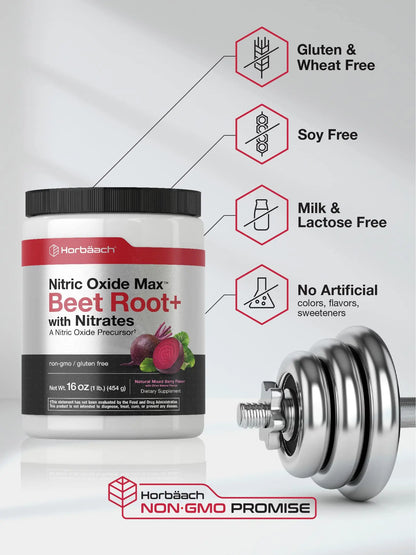 Nitric Oxide Beet Root Powder | 16 oz (454g) | Natural Mixed Berry Flavor | with Nitrates Horbäach