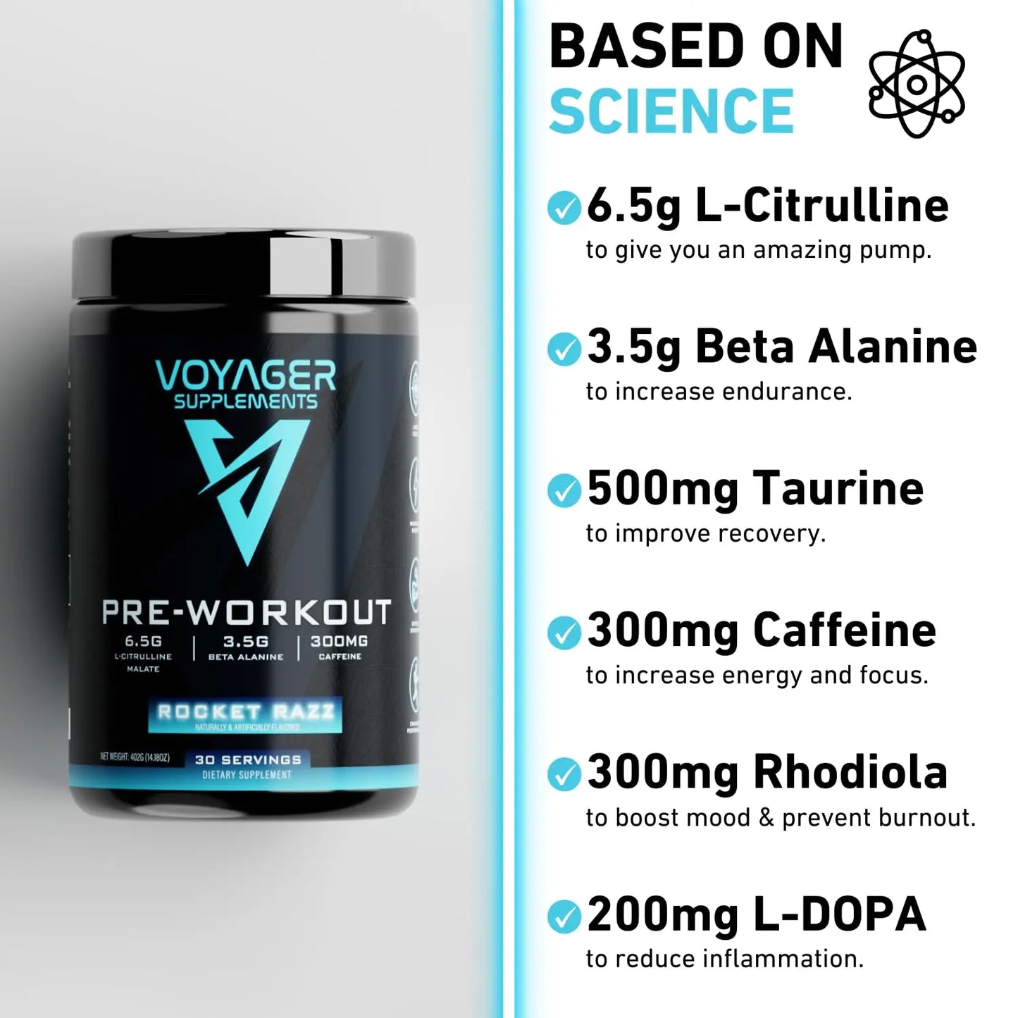 Voyager Supplements Pre-Workout Powder | Rocket Razz | Intense Pump | Maximized Voyager Supplements