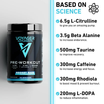 Voyager Supplements Pre-Workout Powder | Rocket Razz | Intense Pump | Maximized Voyager Supplements