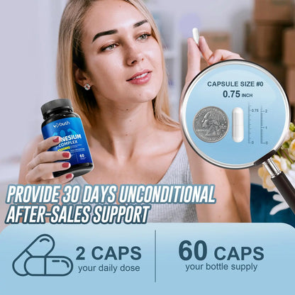 Magnesium 7 Complex Supplement Advanced with 7 Forms of Magnesium (Glycinate, Malate, Chelate, Aspartate, Orotate, Taurine, Citrate), Zinc, Vitamin D3 & Vitamin B6 VIYOUTH
