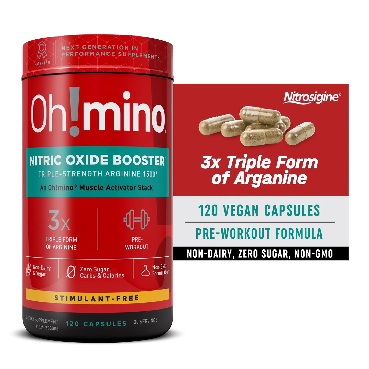 Oh!mino Nitric Oxide Supplement Activator Booster, Triple Strength L-Arginine for Energy Oh!mino