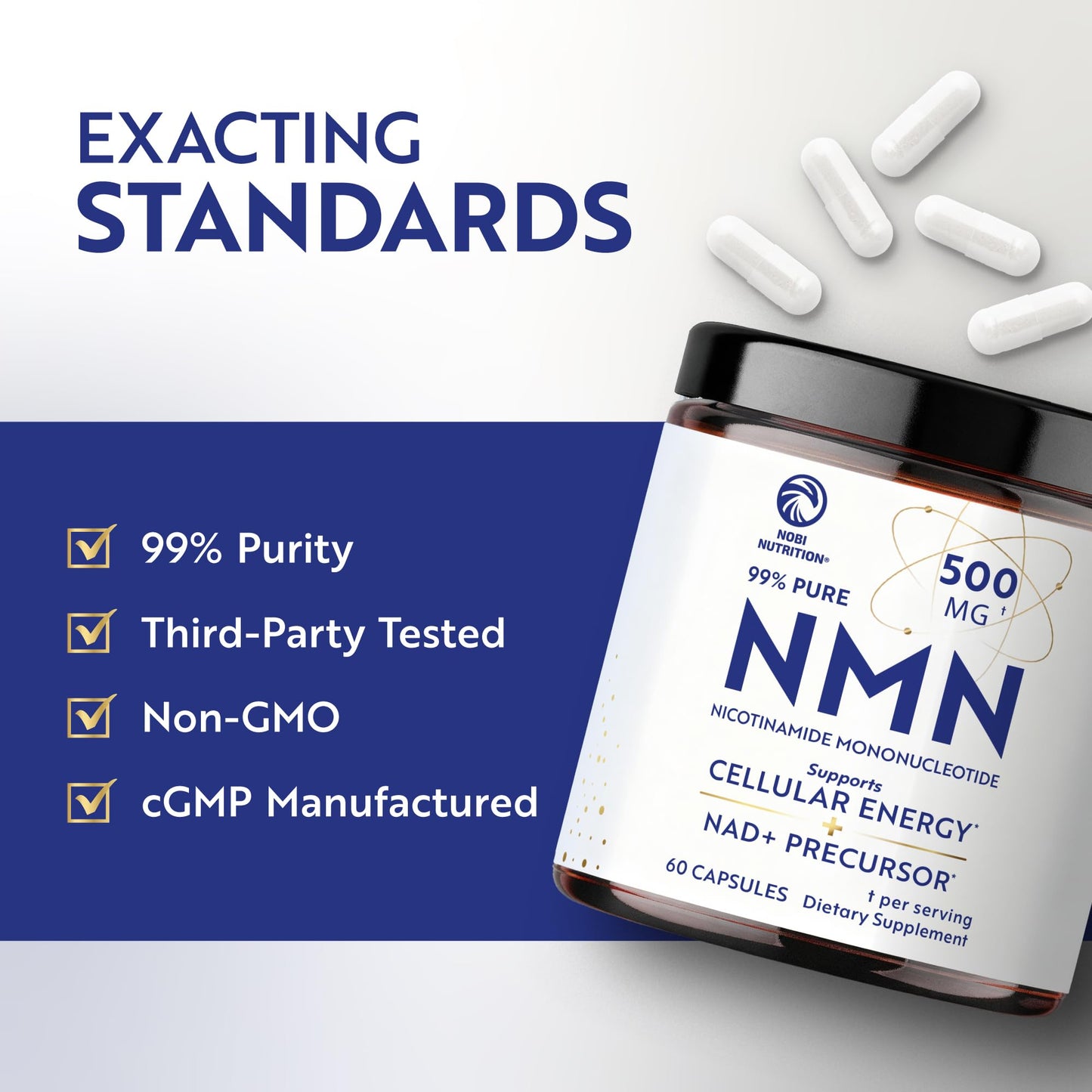 NMN Supplement 500mg | 99% Pure | NAD+ Precursor for Cellular Energy, Longevity, Repair, and Healthy Aging Support | Third-Party Tested & Non-GMO | Nicotinamide Mononucleotide | 60 NMN Capsules Nobi NutritionBuy Supplements Australia
