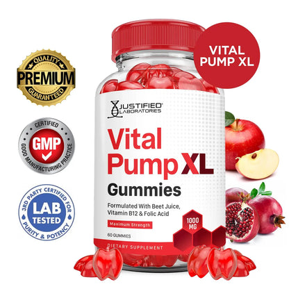 Justified Laboratories (5 Pack) Vital Pump XL Performance Gummies 1000MG Advanced Formula Vital PumpXL Formulated with Beet Juice ACV Pomegranate Beet Powder B12 Vegan Non GMO 300 Gummys Justified Laboratories buy supplements Au