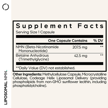Codeage Liposomal NMN & TMG Supplement - Nicotinamide Mononucleotide NAD+ Precursor, Betaine Anhydrous Trimethylglycine TMG - Non-GMO - 30 Capsules CodeageBuy Supplements Australia