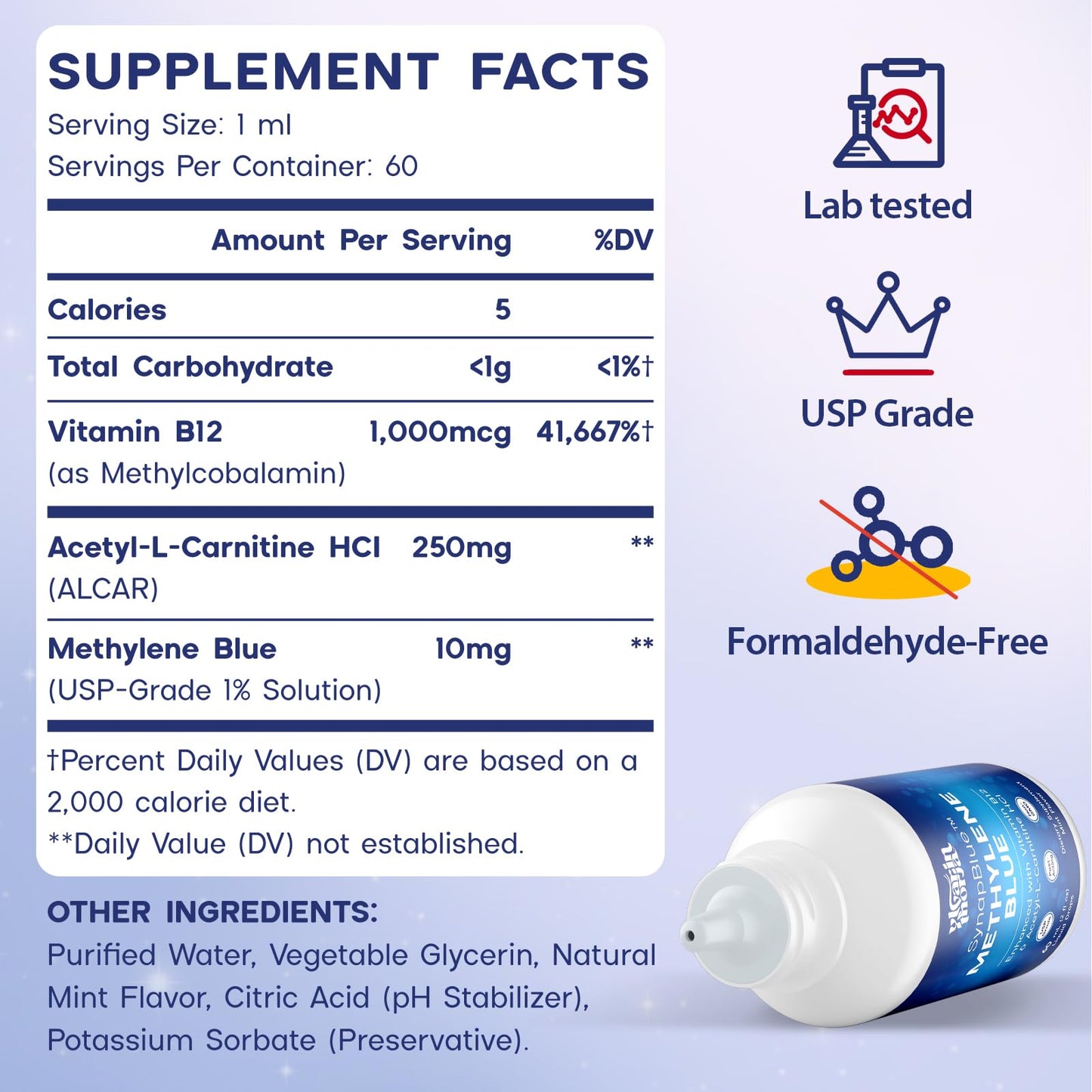 Methylene Blue Drops for Humans, 1% USP Grade – Dropper-Free No-Touch Bottle, Brain Supplement for Memory and Focus – Fast-Acting Nootropic with Methyl B12 & ALCAR – Caffeine-Free, Mint Flavor, 2oz YLVARIN THORIABuy Supplements Australia