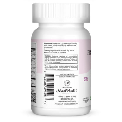 Maxi-Health Small Prenatal Capsules With Methyl Folate - Minerals, Gentle Iron, Vitamins - Kosher, 60 Count Maxi Health