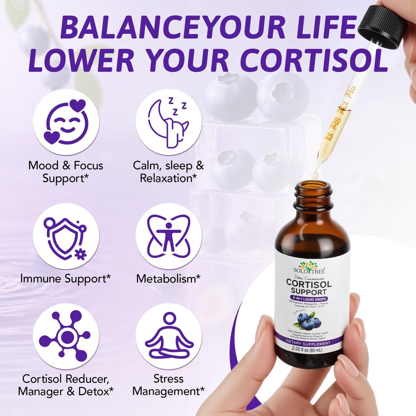 NIFEISHI Cortisol Reducer & Manager Liquid Drops for Women & Men | Cortisol Supplements with Ashwagandha & Magnesium | 9-in-1 Stress & Mood Support, Blueberry Flavor-2.02 floz NIFEISHIBuy Supplements Australia
