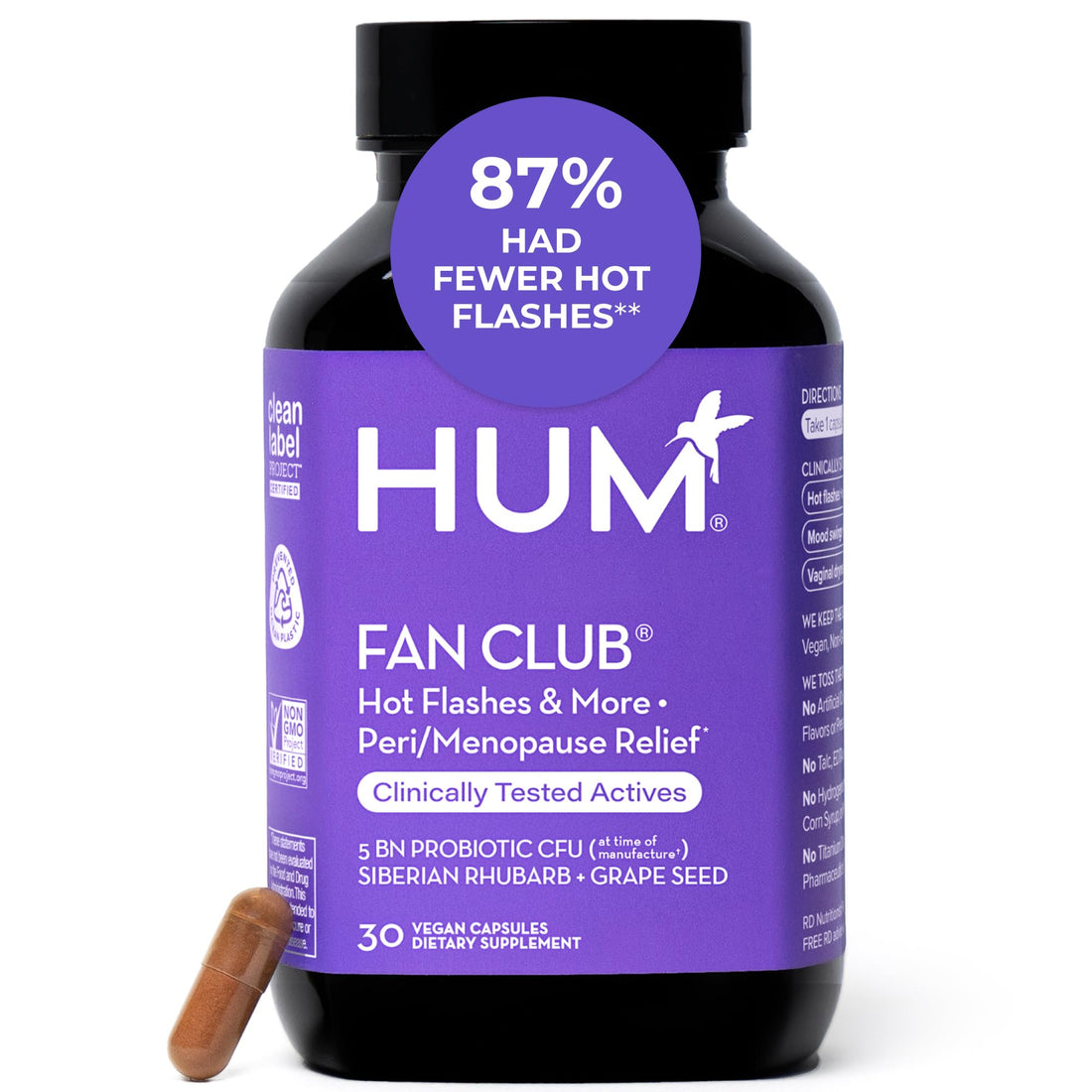 HUM Fan Club Menopause Probiotic Supplement, Estrogen Free Menopause Supplements for Women, Non Hormonal, Supports Energy & Hot Flashes, Grape Seed Extract & Siberian Rhubarb, 30 Vegan Capsules HUMBuy Supplements Australia
