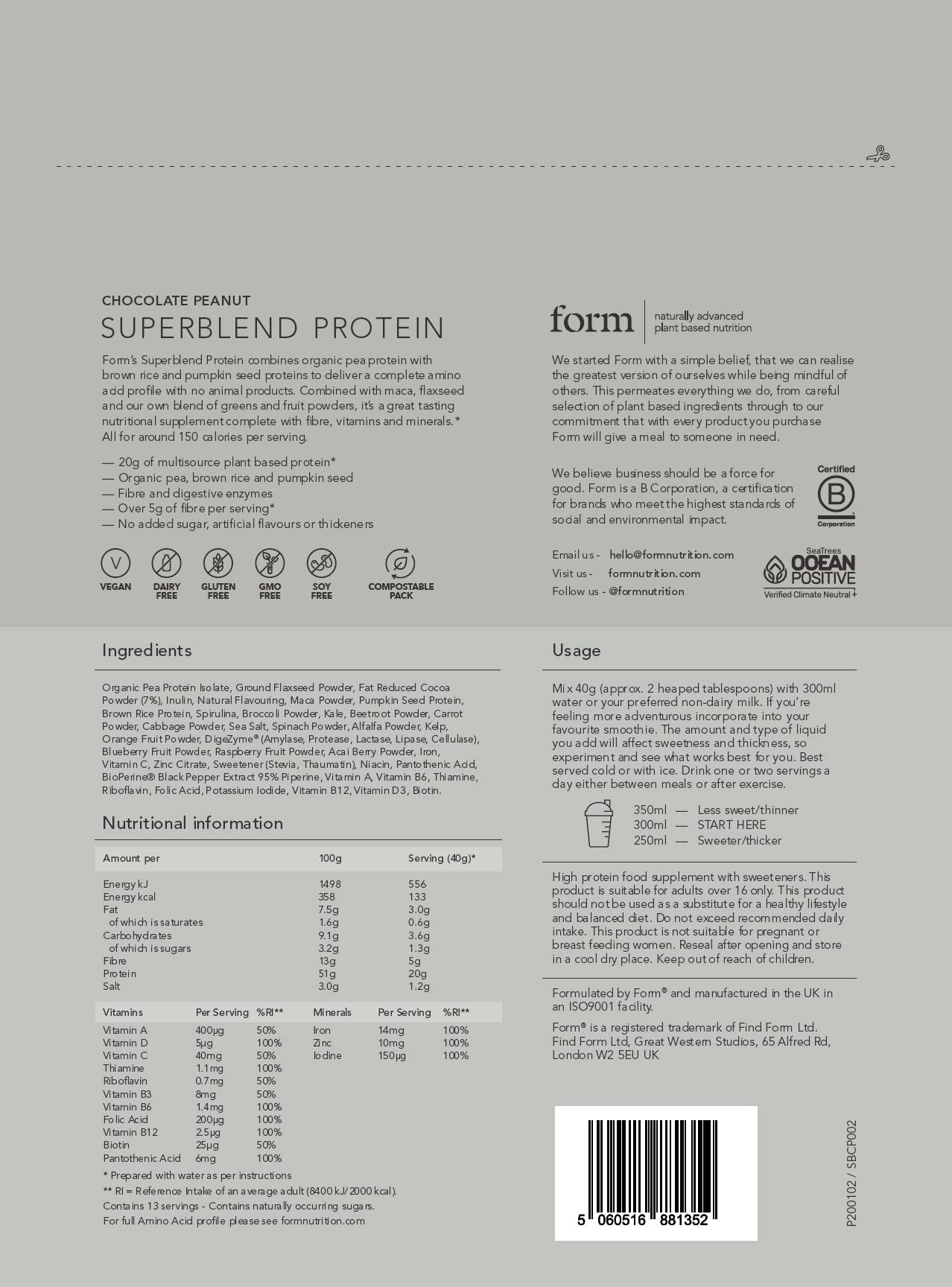 Form Superblend Protein - Vegan Protein Powder with Superfoods, Vitamins and Minerals Form