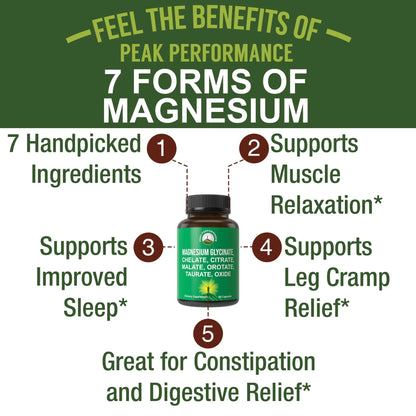 Magnesium Glycinate + Citrate + Malate + Chelate + Orotate + Taurate + Oxide. 7 Forms of Magnesium Complex. 500mg Supplement Capsules for Women & Men. 2 Pills for Sleep, Leg Cramps, Muscles Peak Performance buy supplements Au