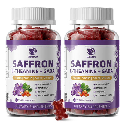 10-in-1 Saffron Supplements Gummies - Saffron Extract 88.5 mg with L-Theanine, GABA, Ashwagandha, Turmeric,Magnesium – Mood, Focus, Vision Support & Cortisol Balance, Sugar Free, Vegan, 60 Counts LukareeBuy Supplements Australia