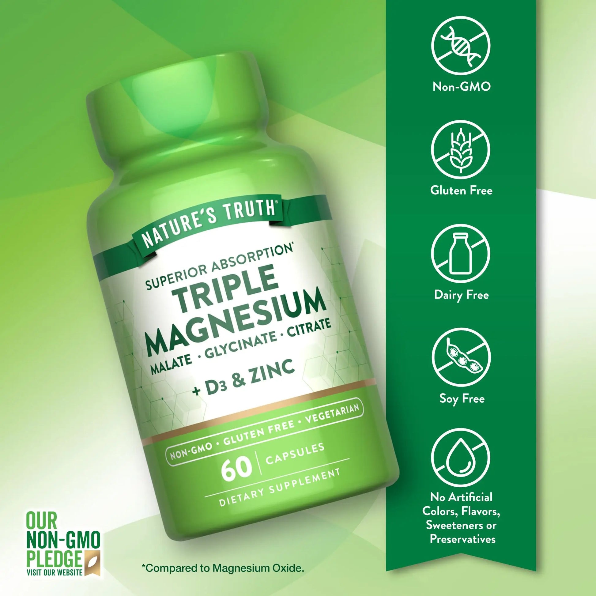 Nature's Truth Triple Magnesium Complex Supplement | 60 Capsules | Glycinate, Citrate & Malate | with D3 & Zinc | Vegetarian, Non-GMO, & Gluten Free Nature's Truth buy supplements Au