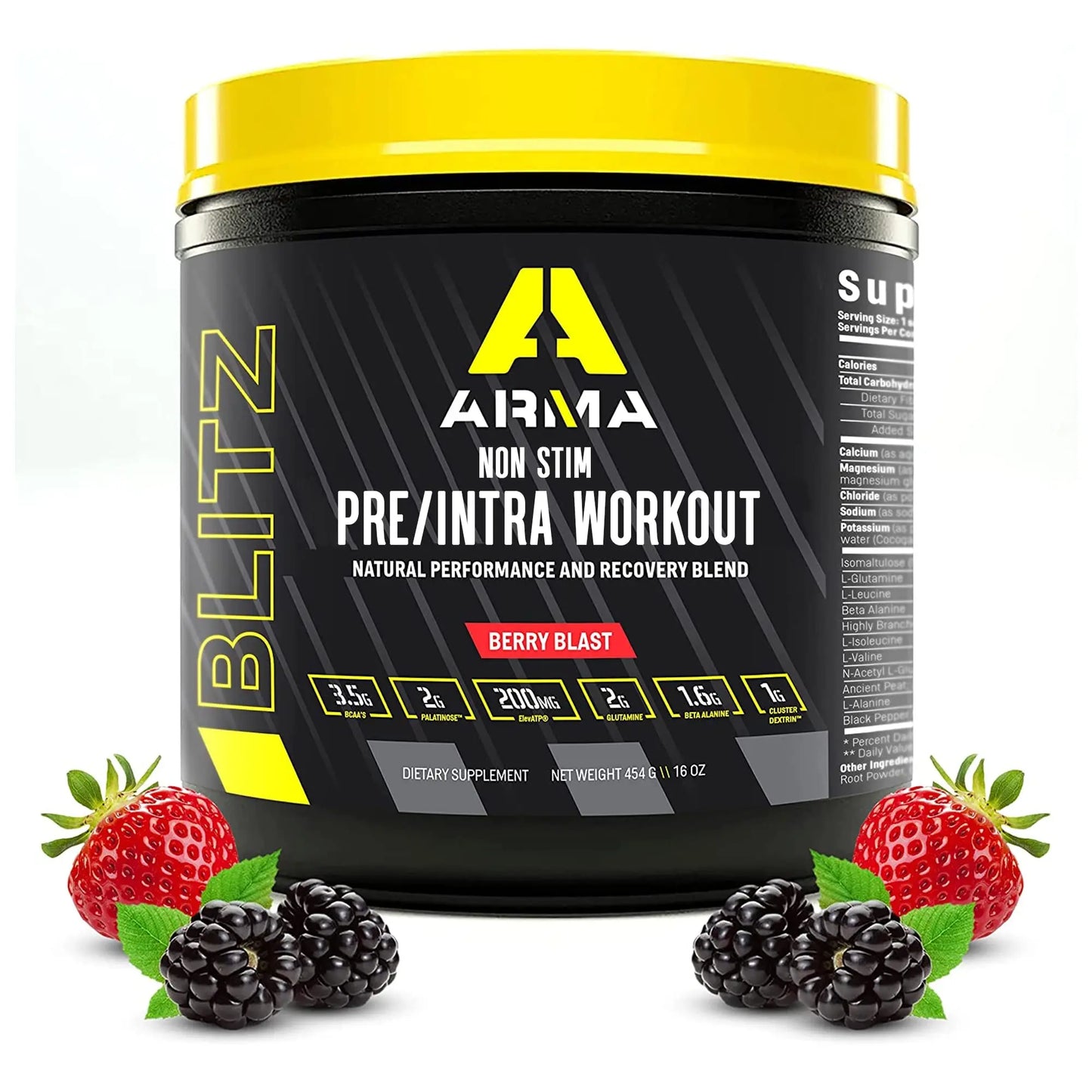 ARMA Blitz Non Stimulant Pre/Intra Powder – Natural Berry Pre-Workout Drink Mix ARMA