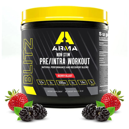 ARMA Blitz Non Stimulant Pre/Intra Powder – Natural Berry Pre-Workout Drink Mix ARMA