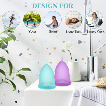 YTYOMUR Menstrual Cup Set, 2 Soft Period Cup Come with Collapsible Cleaner Cup YTYOMUR