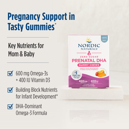 Nordic Naturals Zero Sugar DHA Prenatal Vitamin Gummies, Strawberry Orange Flavor - 27 Gummies Nordic Naturals