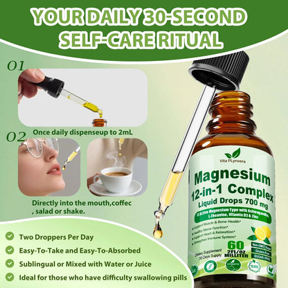 12-in-1 Magnesium Complex Liquid Drops, Chelated Magnesium Citrate Glycinate Taurate Malate Aspartate w. Ashwagandha Theanine D3 & Zinc for Relaxation Sleep Immune Health & Muscle Function丨Women Men. Vita PLynxera buy supplements Au