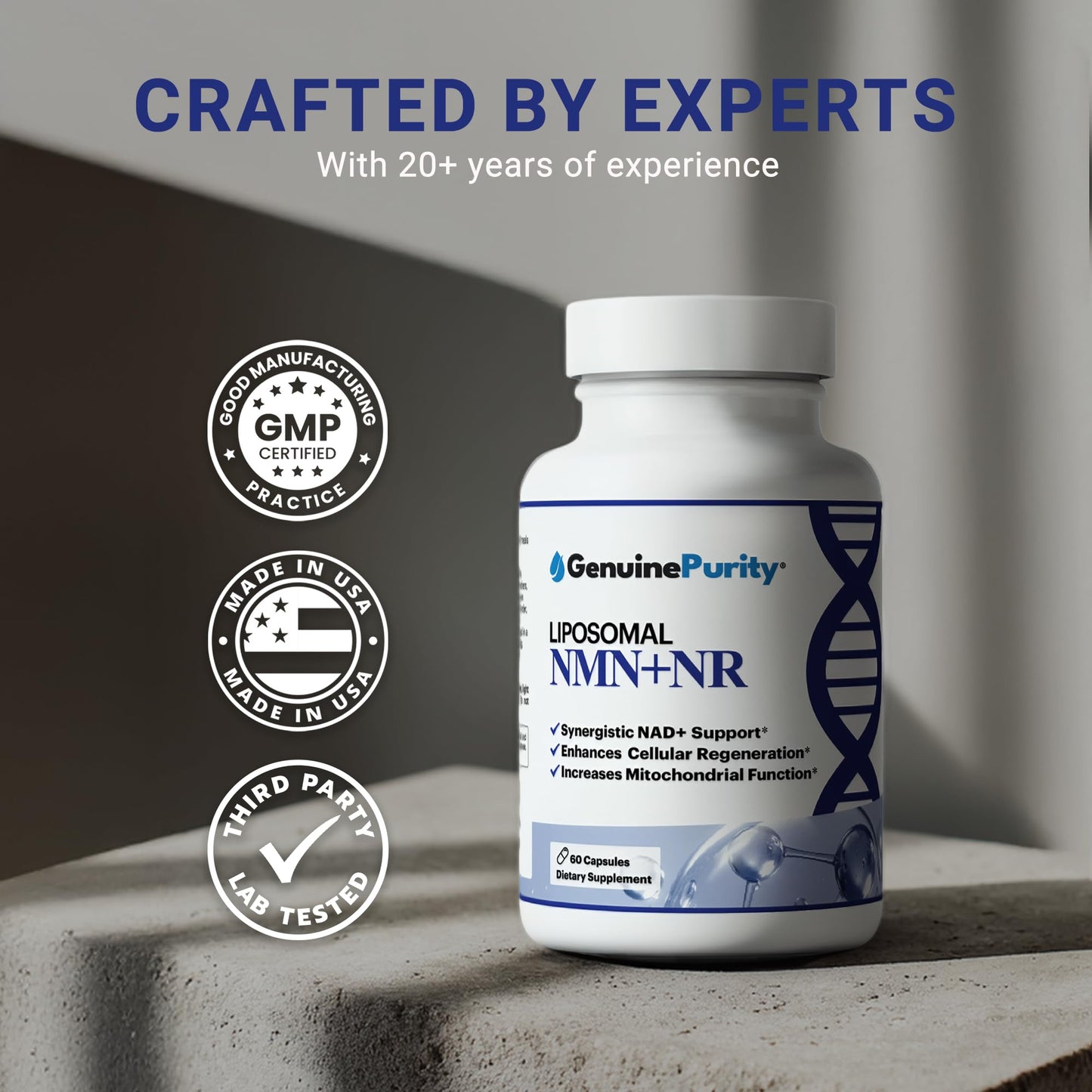 GenuinePurity - Liposomal NMN + NR Supplement - 60 Vegan Capsules to Support Cellular Health, Energy & NAD+ Levels - USA Made, Non-GMO, Gluten Free GenuinePurityBuy Supplements Australia