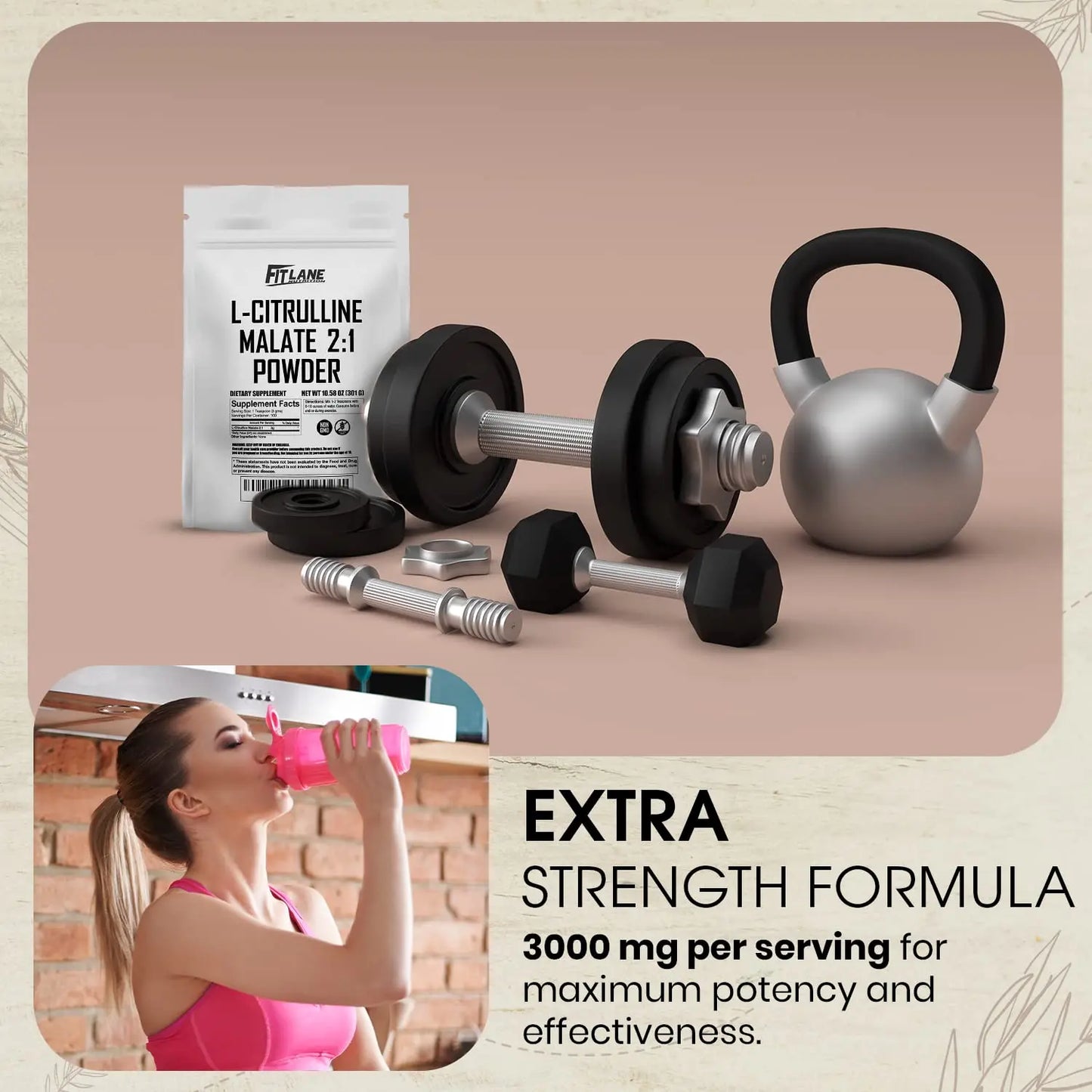 L Citrulline Malate 2 1 Powder 300 Grams - Bulk L Citrulline Powder - Free Form Amino Fit Lane Nutrition