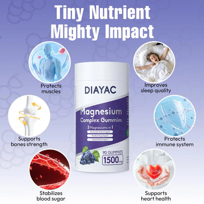 Magnesium Complex Gummies, Individually Packaged Magnesium Supplement, Magnesium Chelate, Bisglycinate, Malate, Citrate, Taurate Chewable for Women & Men,Sleep&Muscle&Nerve Health, Vegan 90 Counts DIAYAC buy supplements Au