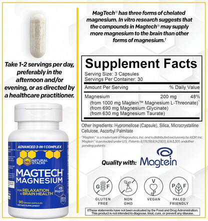 NATURAL STACKS Dopamine Brain Food + Magtech Magnesium Bundle - Chelated Magnesium Complex - Supports Brain Health & Mental Drive* - 150 Total Capsules NATURAL STACKSBuy Supplements Australia