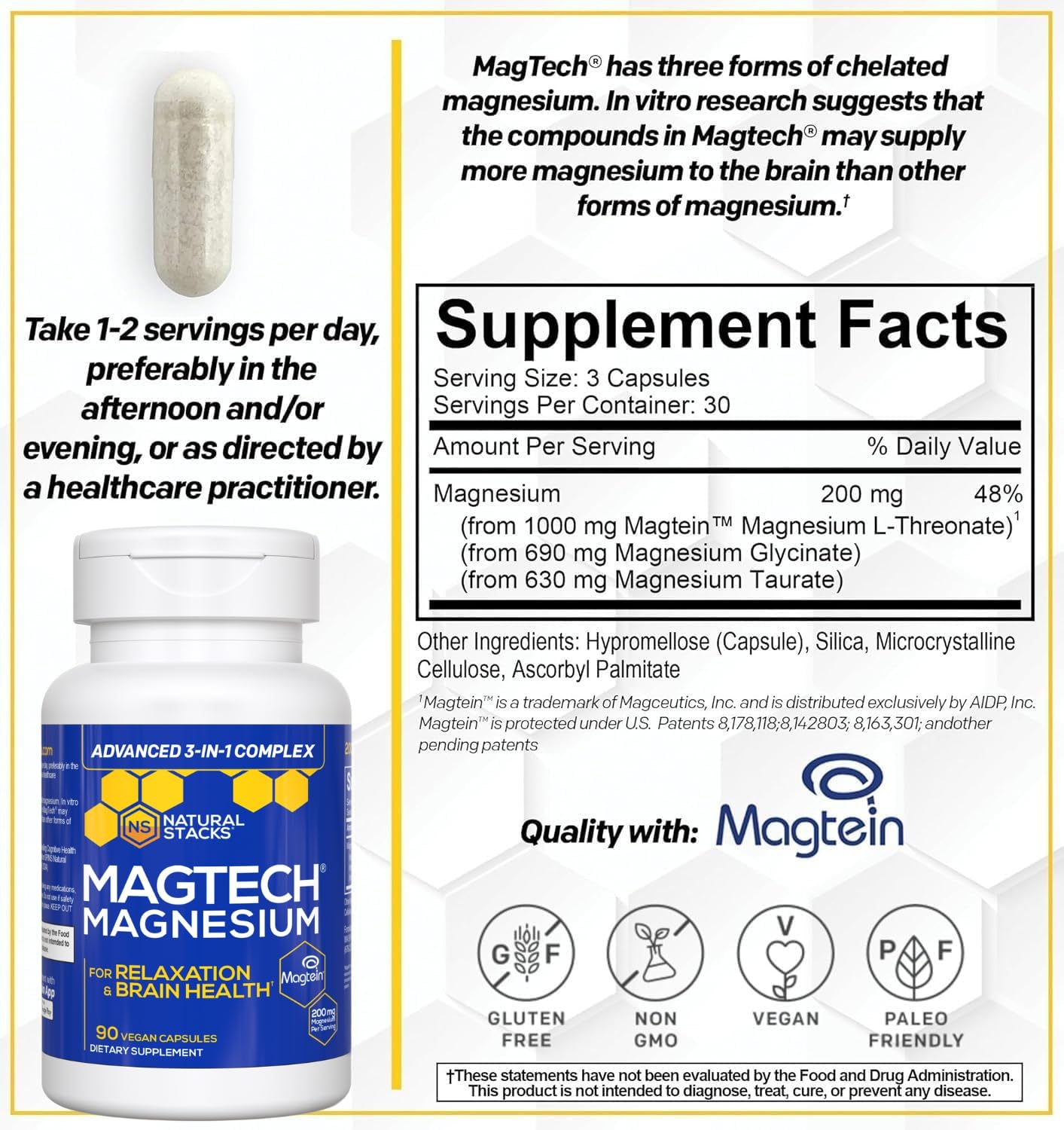 Magtech Magnesium Capsules + Hydration Creatine Powder Lemon Lime Bundle - 3 Forms of Magnesium - Featuring Magtein L-Threonate - Brain Health & Hydration Support* - 44 Total Servings NATURAL STACKSBuy Supplements Australia