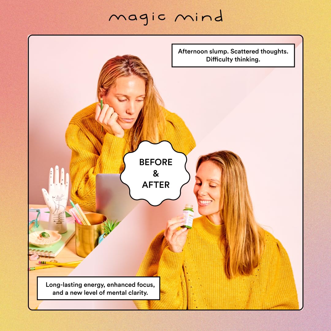 Magic Mind Focus Energy Drink Shots - No Jitters, Stress Relieving, Ashwagandha, Functional Mushrooms, Matcha Green Tea, Vitamin B12, Vitamin C - 2 FL Oz (5 Pack) Magic MindBuy Supplements Australia