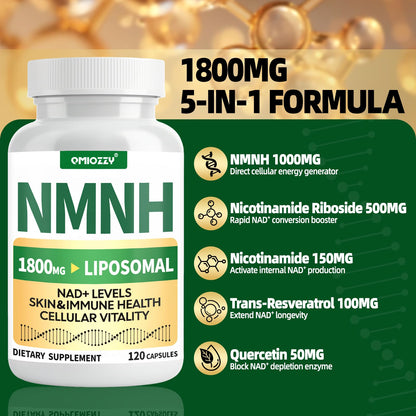 NMNH Supplement 1000mg - Nicotinamide Mononucleotide Alternative, Boost NAD+ with Liposomal Resveratrol & Nicotinamide Riboside NR, for Healthy Cellular, Aging, Energy, 120 Vegan Non-GMO Capsules QmiozzyBuy Supplements Australia