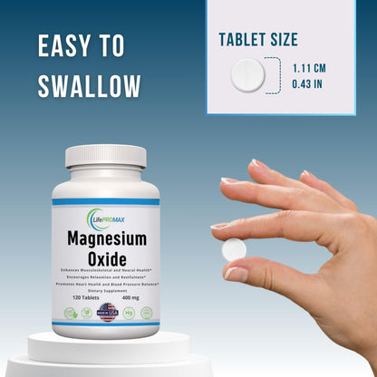 Magnesium 400mg [High Potency] Supplement – Magnesium Oxide for Immune Support, Muscle Recovery, Leg Cramps and Relaxation 120 Tablets LifePROMAXBuy Supplements Australia