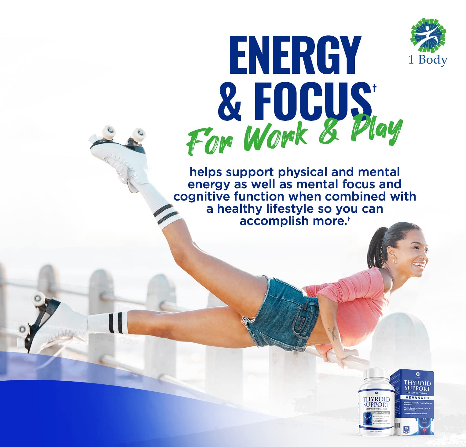 1 Body Thyroid Support Supplement for Women and Men - 2 Pack 60 Days 1 Body