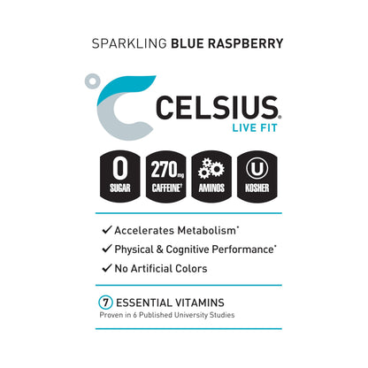CELSIUS ESSENTIALS, Sparkling Blue Crush, Performance Energy Drink 16 Fl Oz (Pack of 12) CELSIUSBuy Supplements Australia