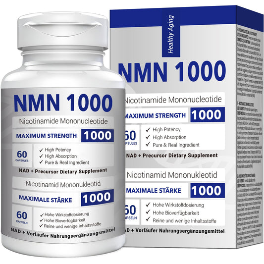 NMN 1000mg Per Serving Maximum Strength - 99% Pure NMN (Nicotinamide Mononucleotide) for NAD, Cell, Immune, Energy, Anti-Aging & Longevity, Stabilized NMN Supplements 1000mg - 60 Veggie Capsules CFUKINGBuy Supplements Australia