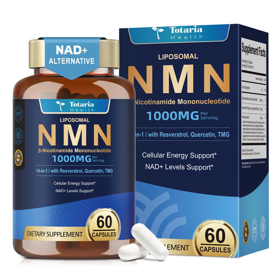 Totaria Liposomal NMN Supplement 1000mg, 14-in-1 NMN Resveratrol Complex with CoQ10, TMG, Quercetin, ALA, PQQ, Support NAD Levels, Cellular Energy & Healthy Aging, 60 Capsules, cGMP, Filler Free TotariaBuy Supplements Australia