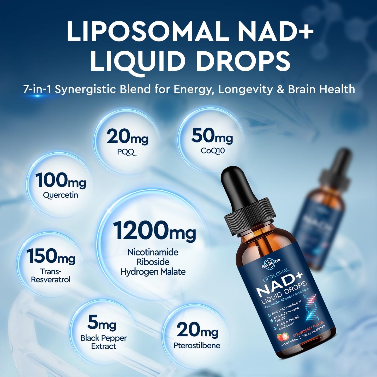 Liposomal NAD+ Liquid Supplement, Nad Resveratrol Supplement for Women & Men, Nicotinamide Riboside with PQQ, CoQ10, Quercetin for Anti-Aging, Brain, Cellular Energy Health, Strawberry Flavor, 2 Fl Oz ReviNutraBuy Supplements Australia
