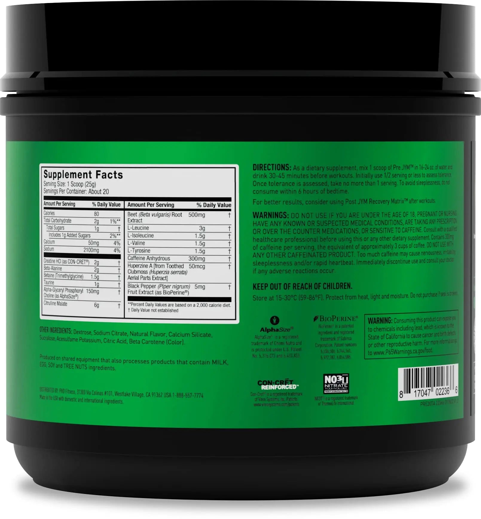 PRE JYM 20 Servings - Tangerine JYM Supplement Science