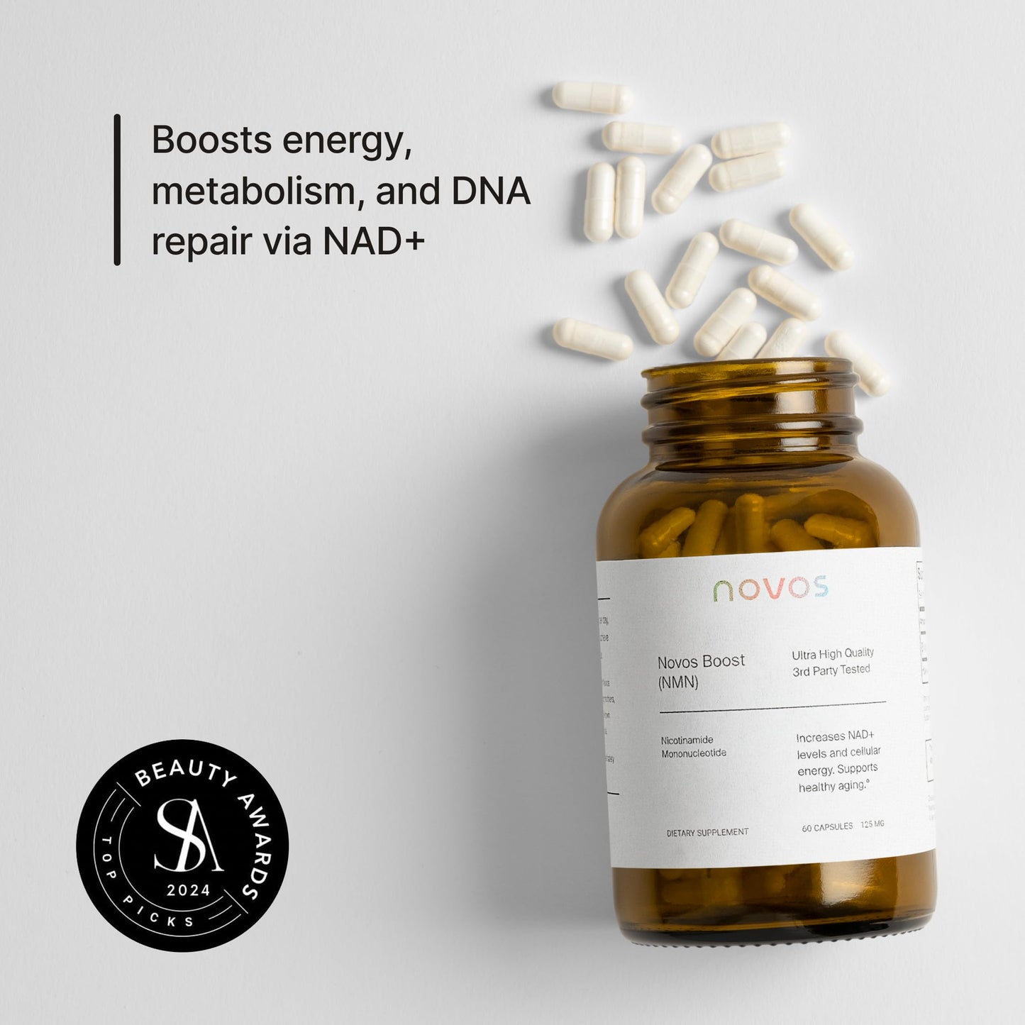 Novos Boost NMN - Contains 250 mg of High-Purity NMN, 60 Capsules, Supports Cellular Repair and DNA Protection, Boosts NAD+ NovosBuy Supplements Australia