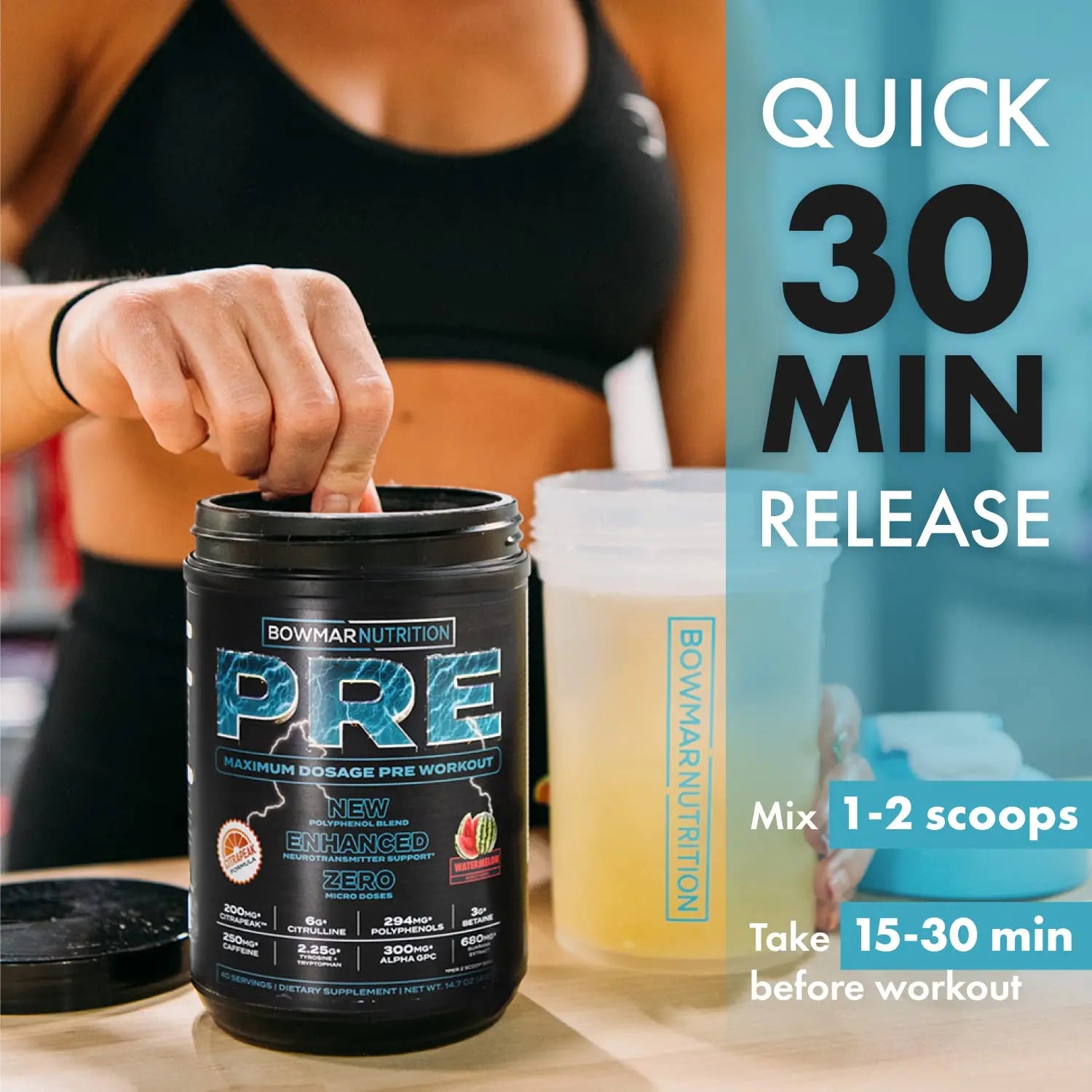 Bowmar Nutrition Pre Workout with Stimulants, Pre Workout Powder, Pump Supplement BOWMAR NUTRITION