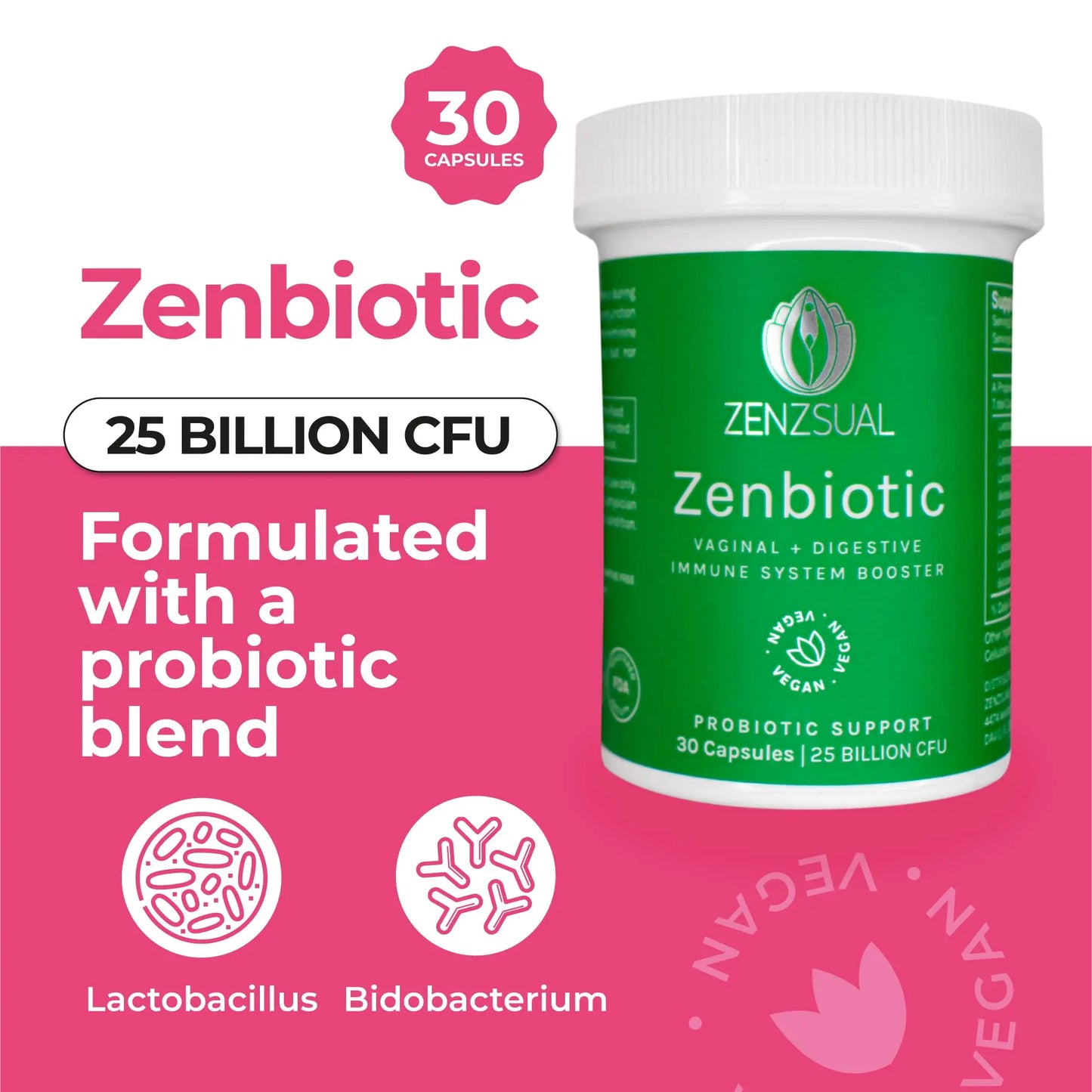 ZENZSUAL Zenbiotic Probiotics Support for Women – 25 Billion CFU, Vaginal Health & pH Balance Support, Odor & Yeast Control, Gut & Digestive Health, Urinary Comfort, Hormone Balance, 30 Vegan Capsules ZENZSUAL buy supplements Au