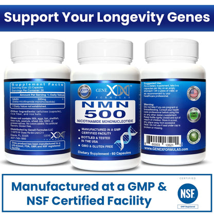 Genex Formulas NMN 500mg - 99% Pure Shelf Stabilized Supplement Capsules for Increased NAD Levels & Healthy Aging, GMP Certified, 500mg per Serving, 60 Capsules Genex FormulasBuy Supplements Australia
