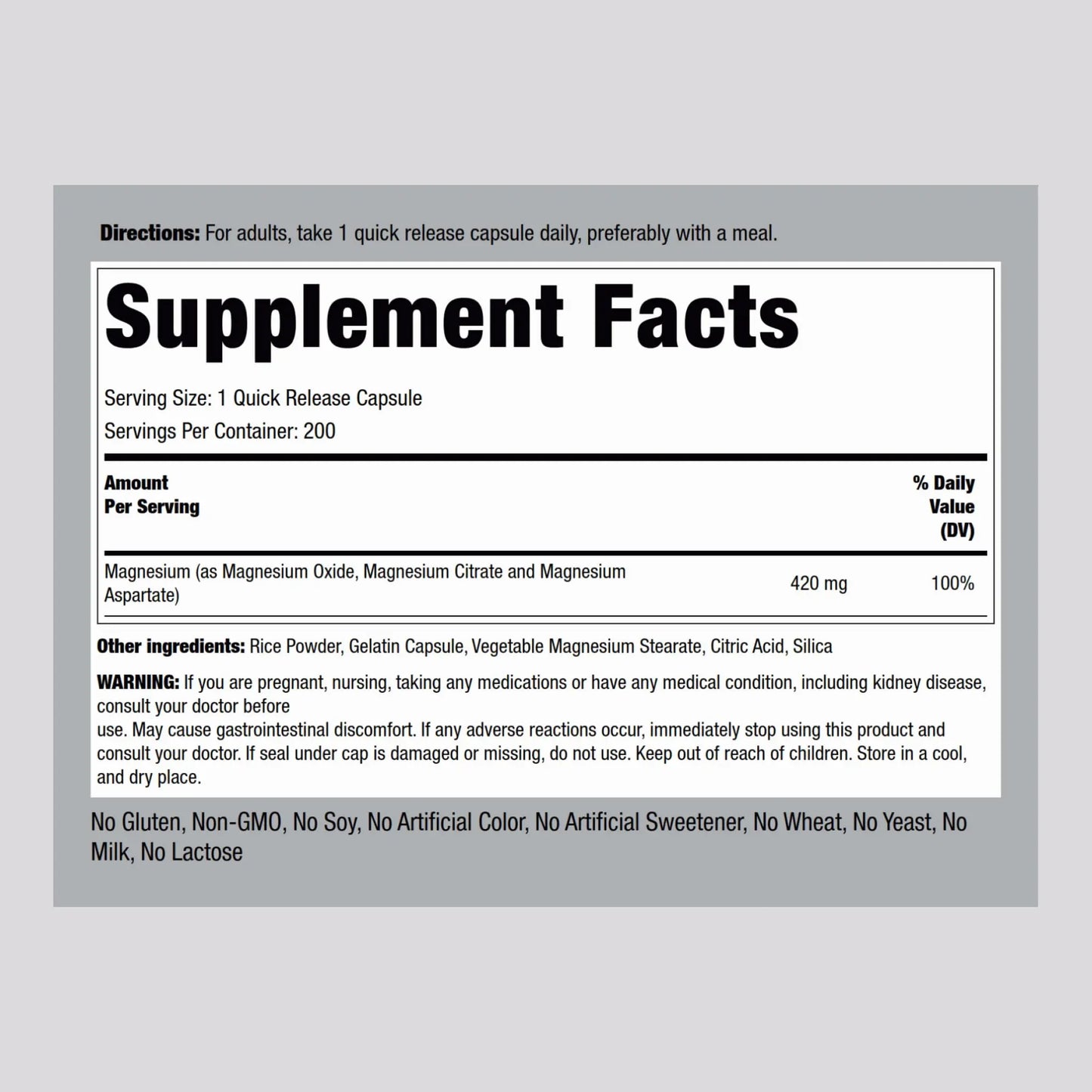 Piping Rock Triple Magnesium Complex | 420 mg | 200 Capsules | Magnesium Oxide, Citrate, and Aspartate Supplement | Non-GMO, Gluten Free Piping Rock buy supplements Au