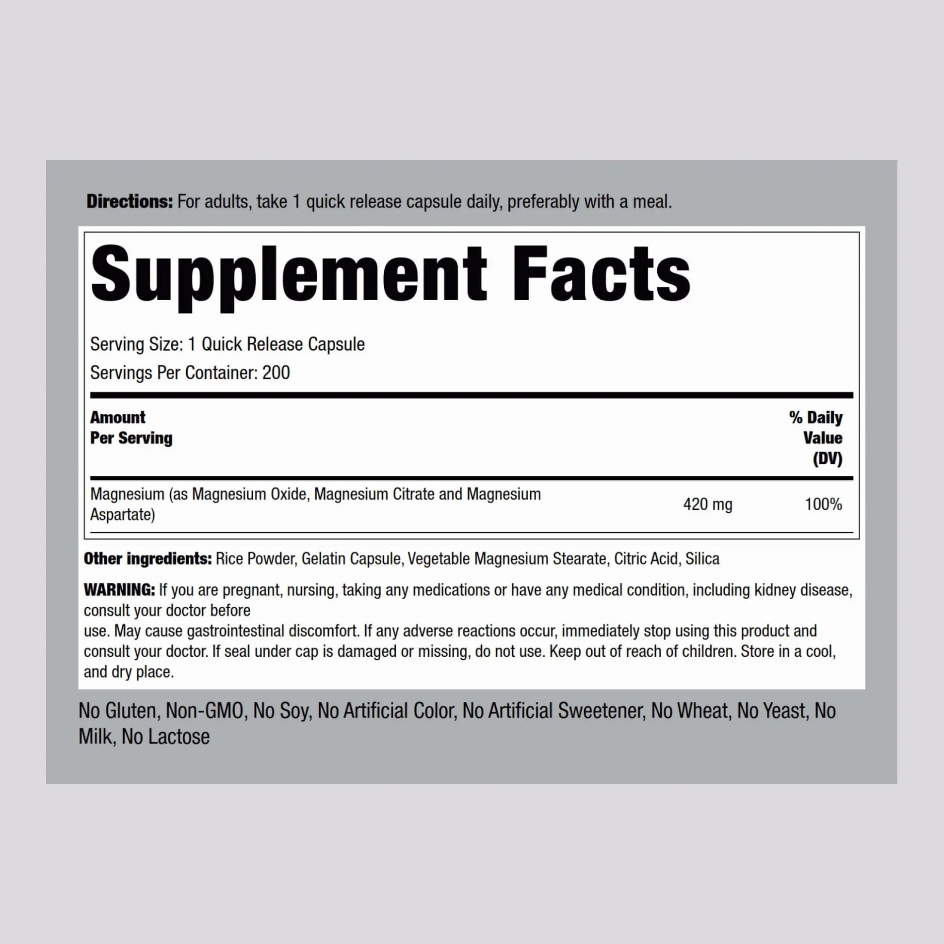 Piping Rock Triple Magnesium Complex | 420 mg | 200 Capsules | Magnesium Oxide, Citrate, and Aspartate Supplement | Non-GMO, Gluten Free Piping Rock buy supplements Au