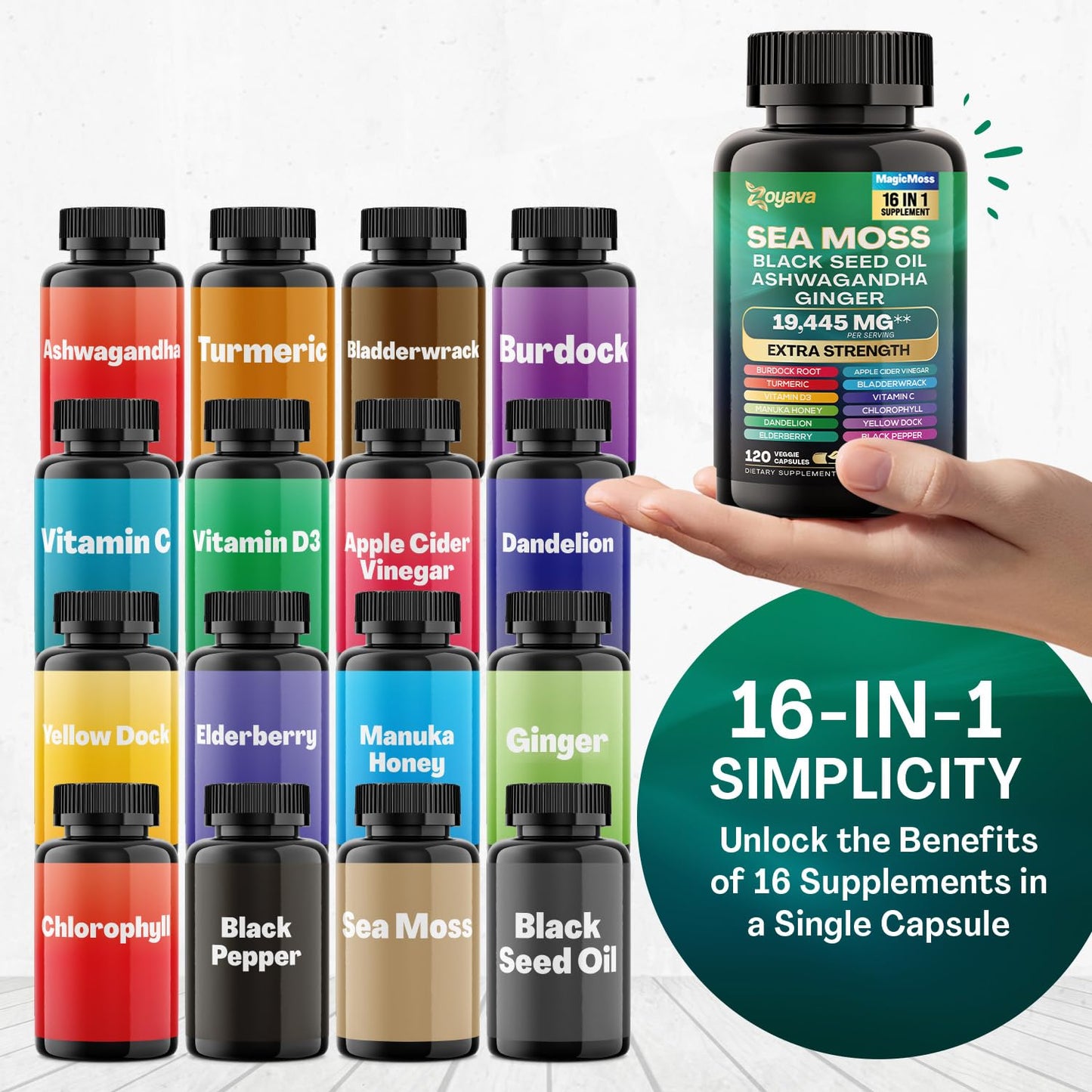 Zoyava Sea Moss 7000mg Black Seed Oil 4000mg Ashwagandha 2000mg Turmeric Zoyava