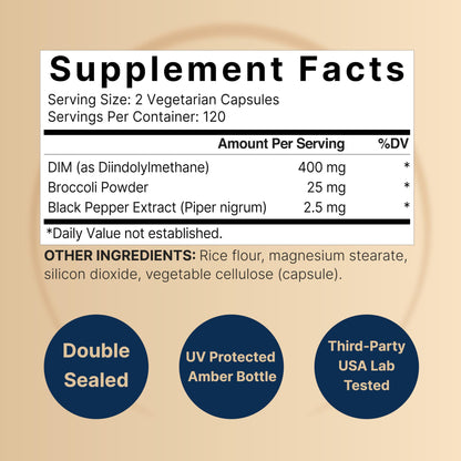 NatureBell DIM 400mg as Diindolylmethane, 240 Veggie Capsules | with Broccoli & Black Pepper NatureBell