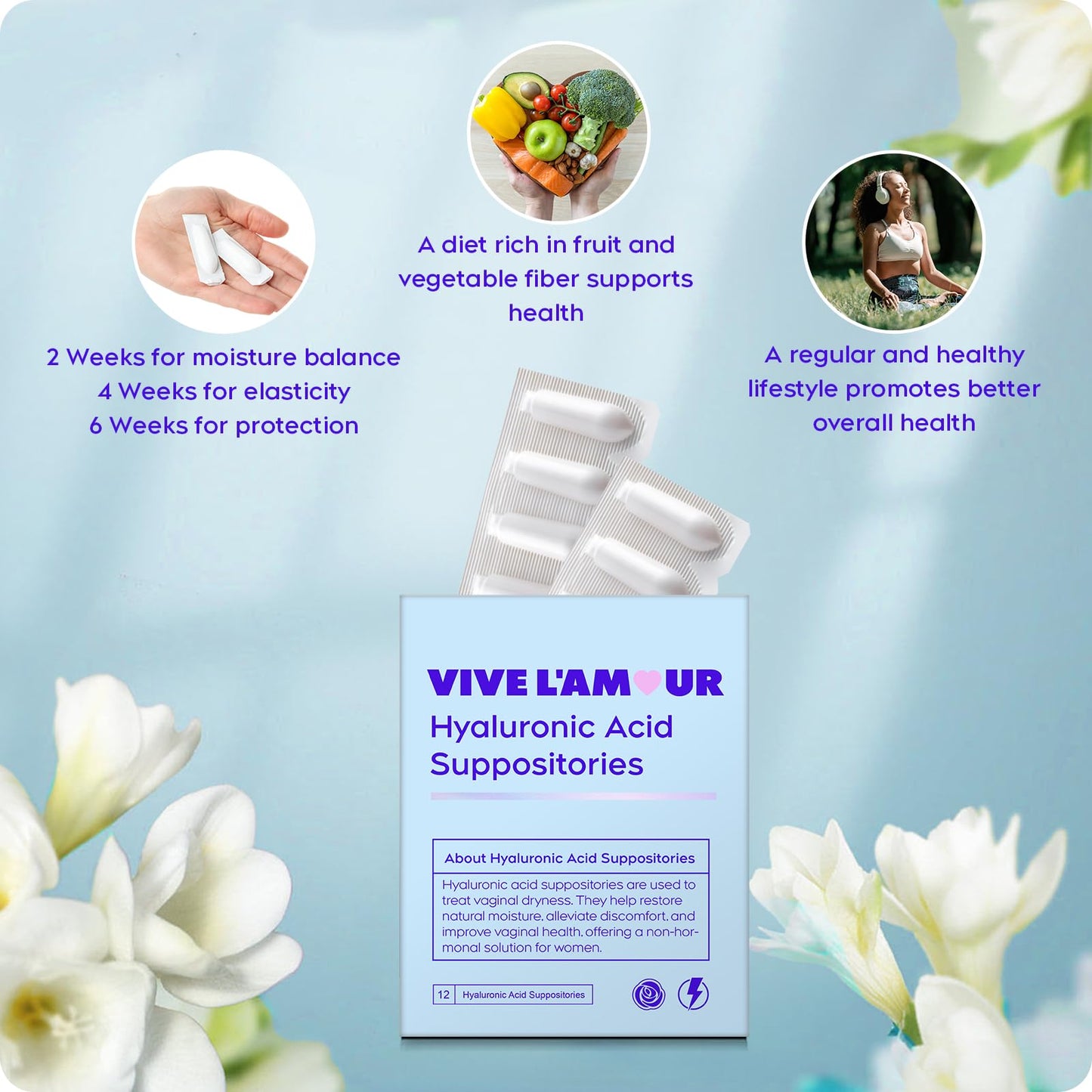 Vive L'Amour 15mg Hyaluronic Acid Vaginal Suppositories (2-Pack, 24 Count), Vaginal Moisturizer, Continuous Hydration, Relieves Vaginal Dryness, Restores Natural Softness & Elasticity, Vaginal Health Vive L'AmourBuy Supplements Australia